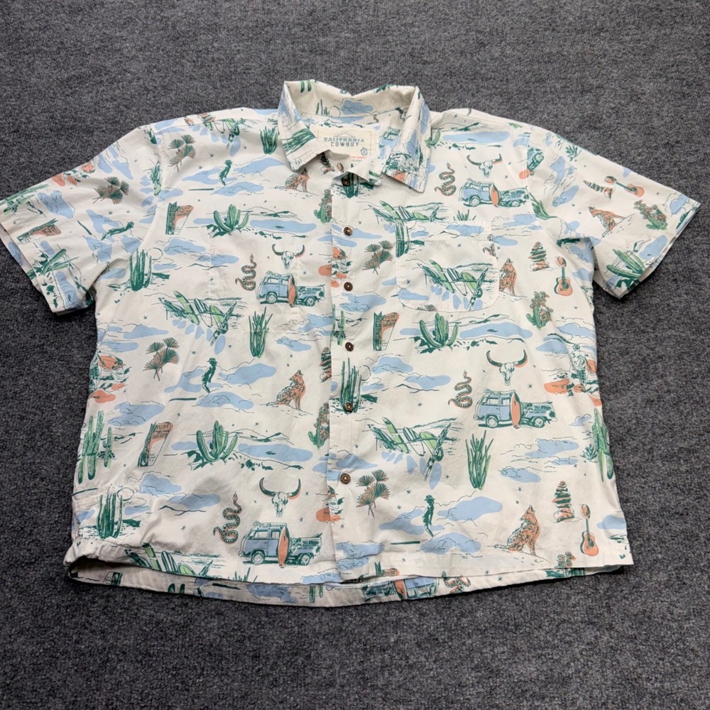 California Cowboy High Water Shirt XL Cream Desert Surf Cactus Cotton Tencel
